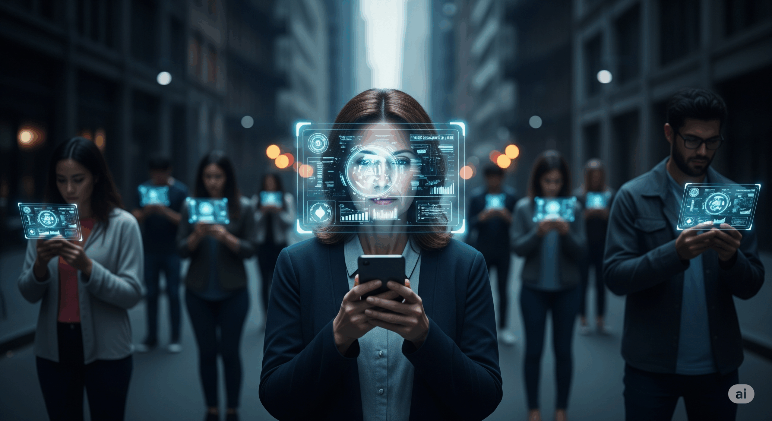 people looking at their phones chatting with AI